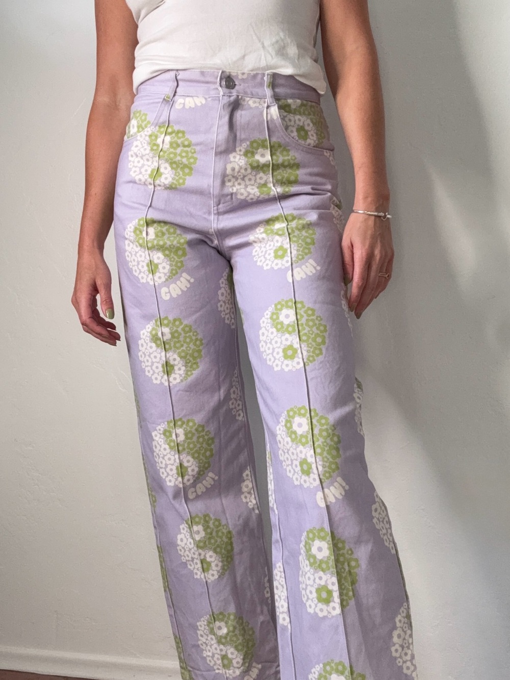Lisa Says Gah Lavender Floral High-Waist Wide-Leg Pants